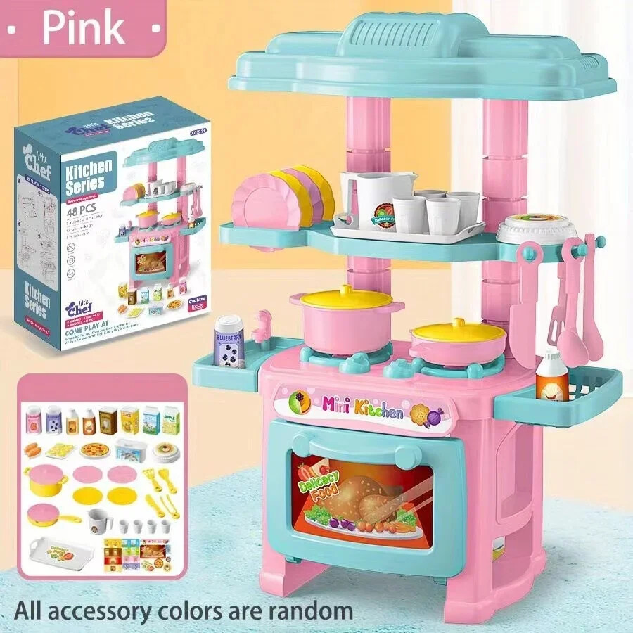 48Pcs Mini Kitchen Play Set – DIY Cooking Toy with Food & Tableware for Kids