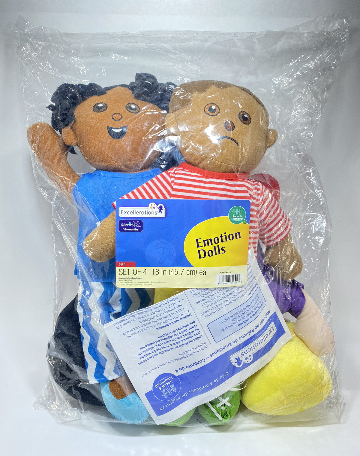 Excellerations Emotion Bilingual 18″ Stuffed Dolls for Classroom and Therapy