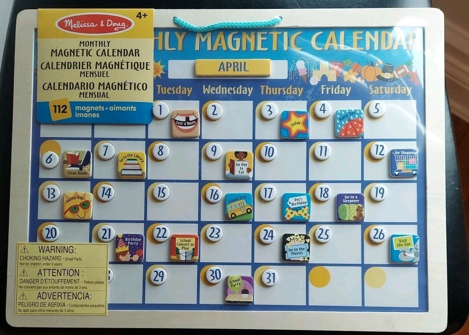 Melissa & Doug Monthly Magnetic Calendar Magnet Toy with 112 Magnets, Multicolor