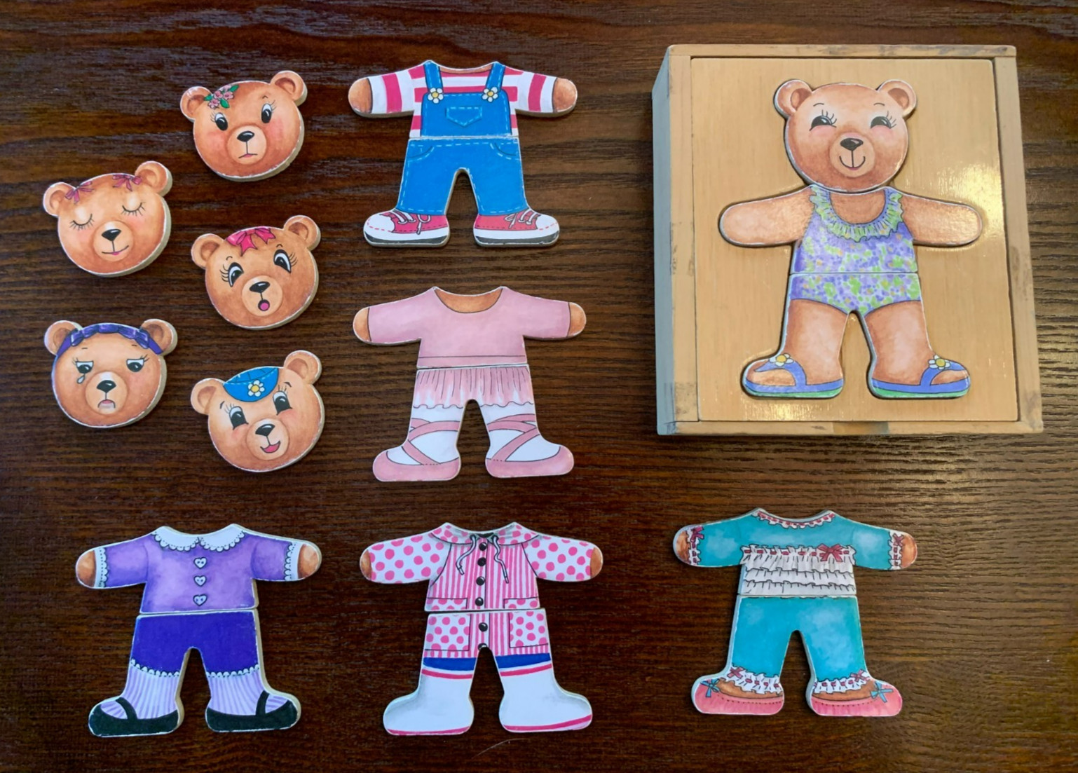 Vintage 2002 Schylling EMMA Moody Wooden Bear Educational Emotions Puzzle 18 Pcs