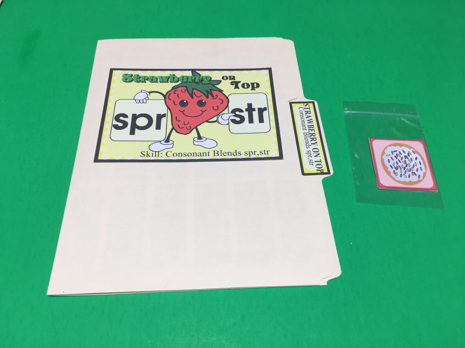 Strawberry On Top – Phonics Spr / Str – DIY File Folder game – Printed / Uncut