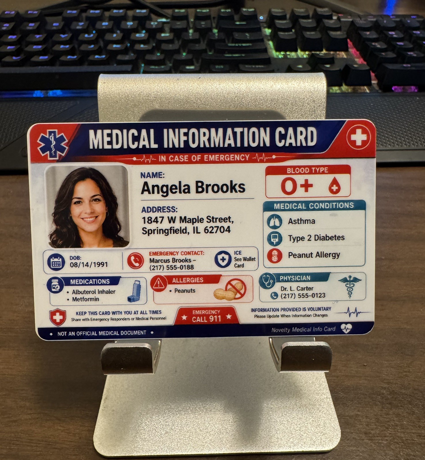 Custom Medical Information Novelty PVC Card – Wallet Size Info Card
