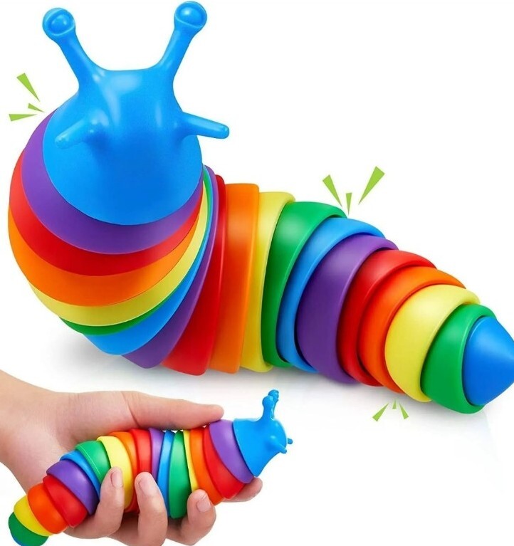 Fidget Slug Articulated Caterpillar Sensory Toy Rainbow Anxiety Stress Relief