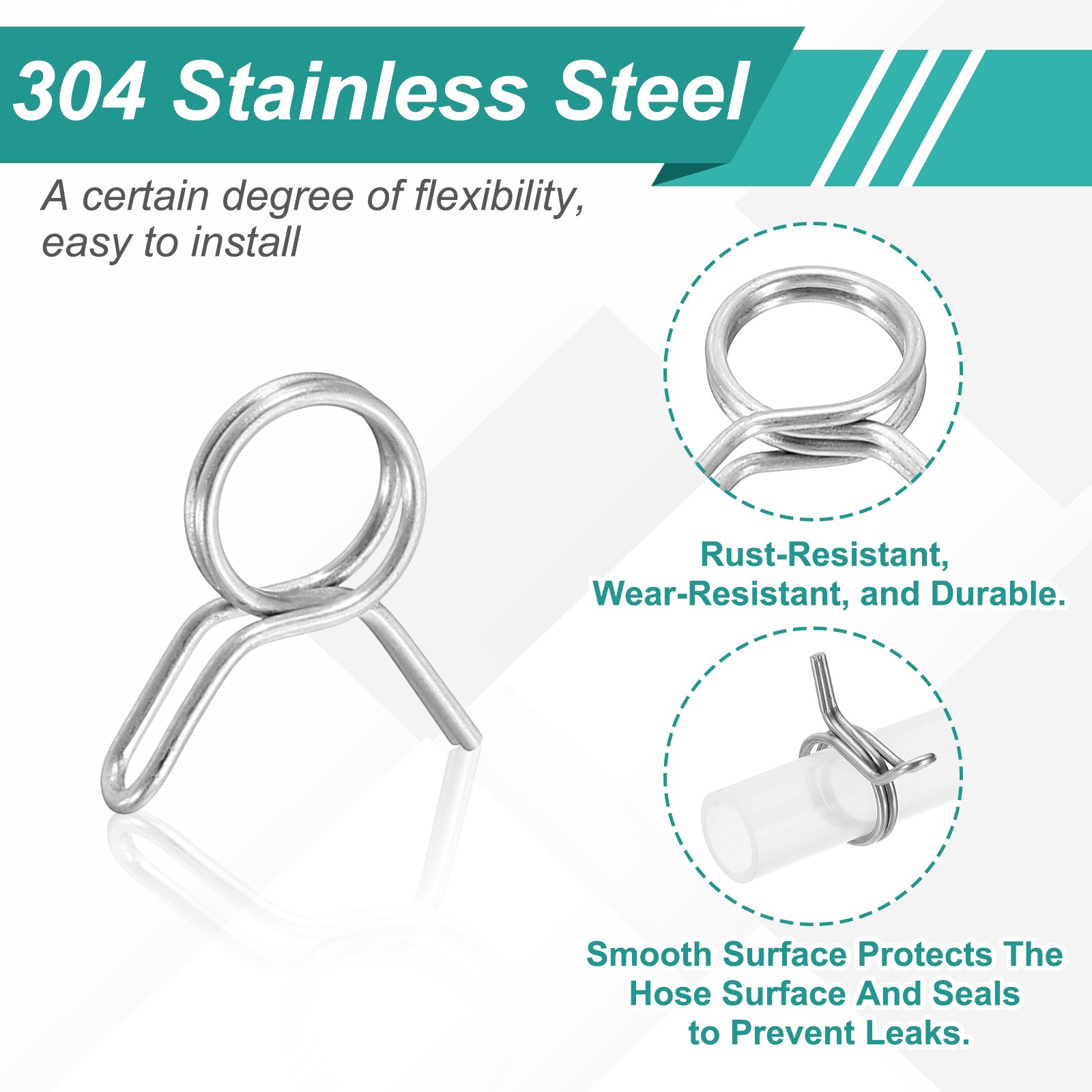 12Pcs 6.5mm ID 6.5-8.1mm OD Double Wire Spring Hose Clamp Spring Clips Clamps
