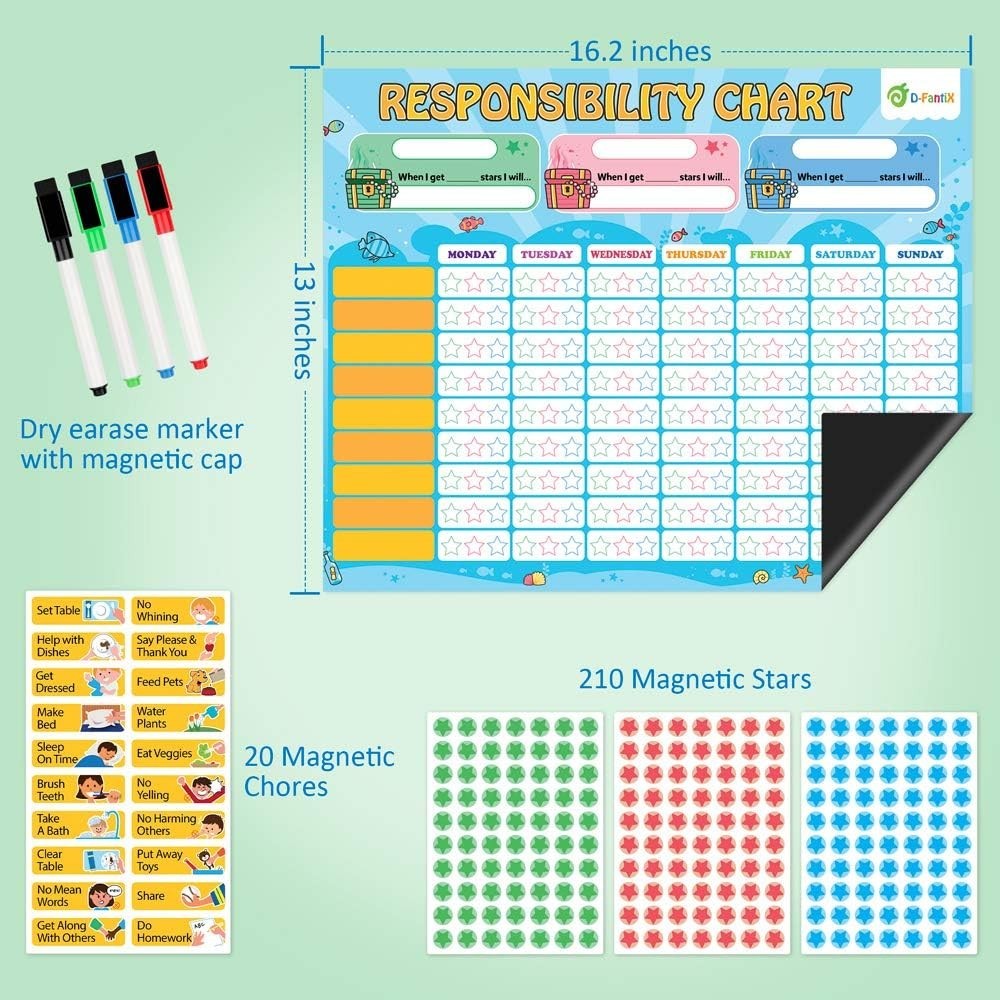 Colorful Magnetic Chore Chart with Illustrated Tasks – Rewarding Good Behavior