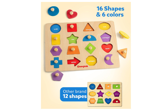 Jigsaw Kids Wooden Toy Puzzle Shapes Blocks For Preschool Baby 4-5 years