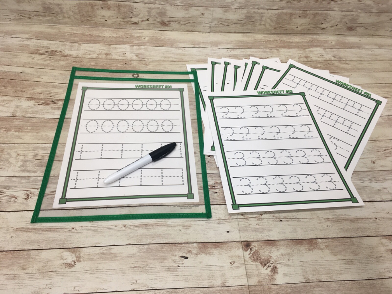 PRACTICE WRITING NUMBERS – 10 Worksheets – with Reusable Dry Erase Pocket