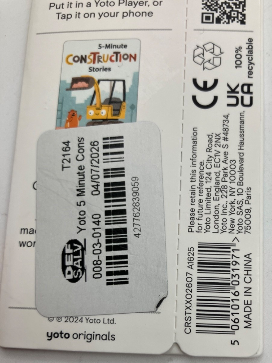Yoto Card: 5-Minute Construction Stories