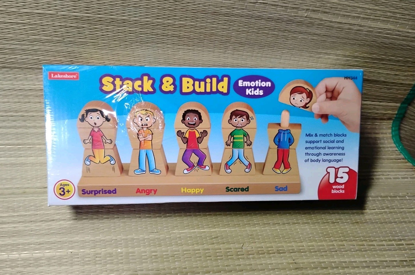 Lakeshore Stack & Build Emotion Kids – 15 Mix & Match Wood Blocks with Stand