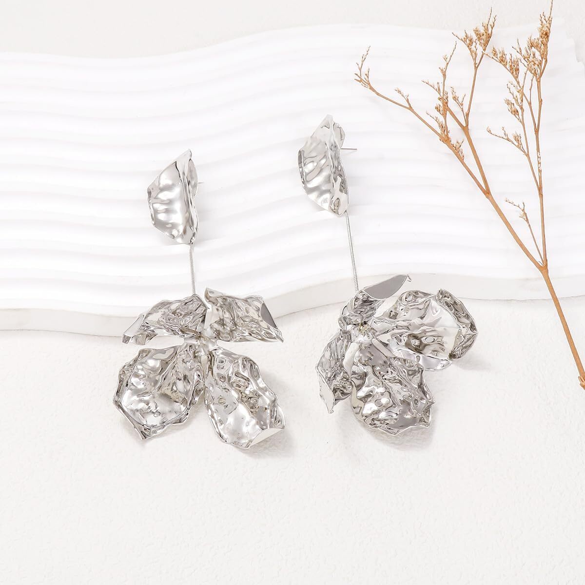 Gold Petal Earrings for Women Dangle Earrings Flower Dangle Drop Earrings