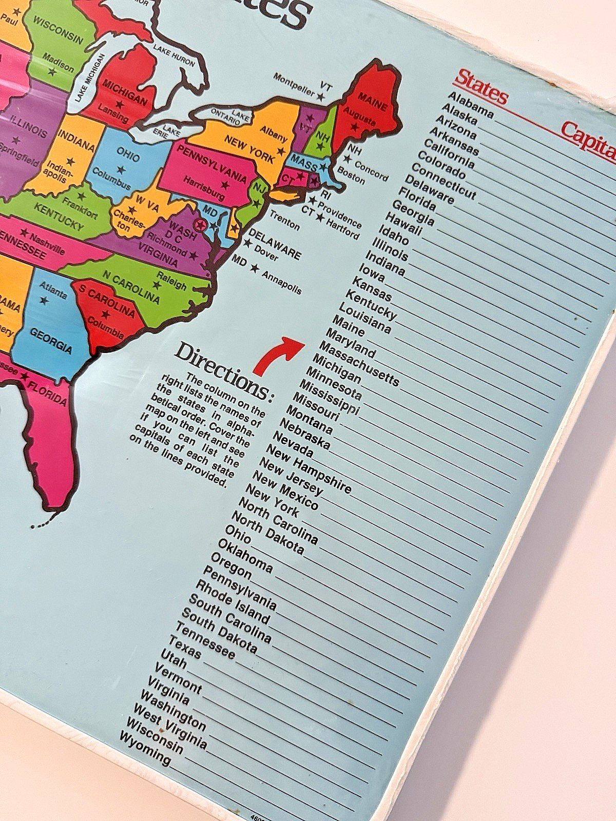VINTAGE Write and Wipe Map USA and Capitals Plus Games RARE 1980’s School FUN