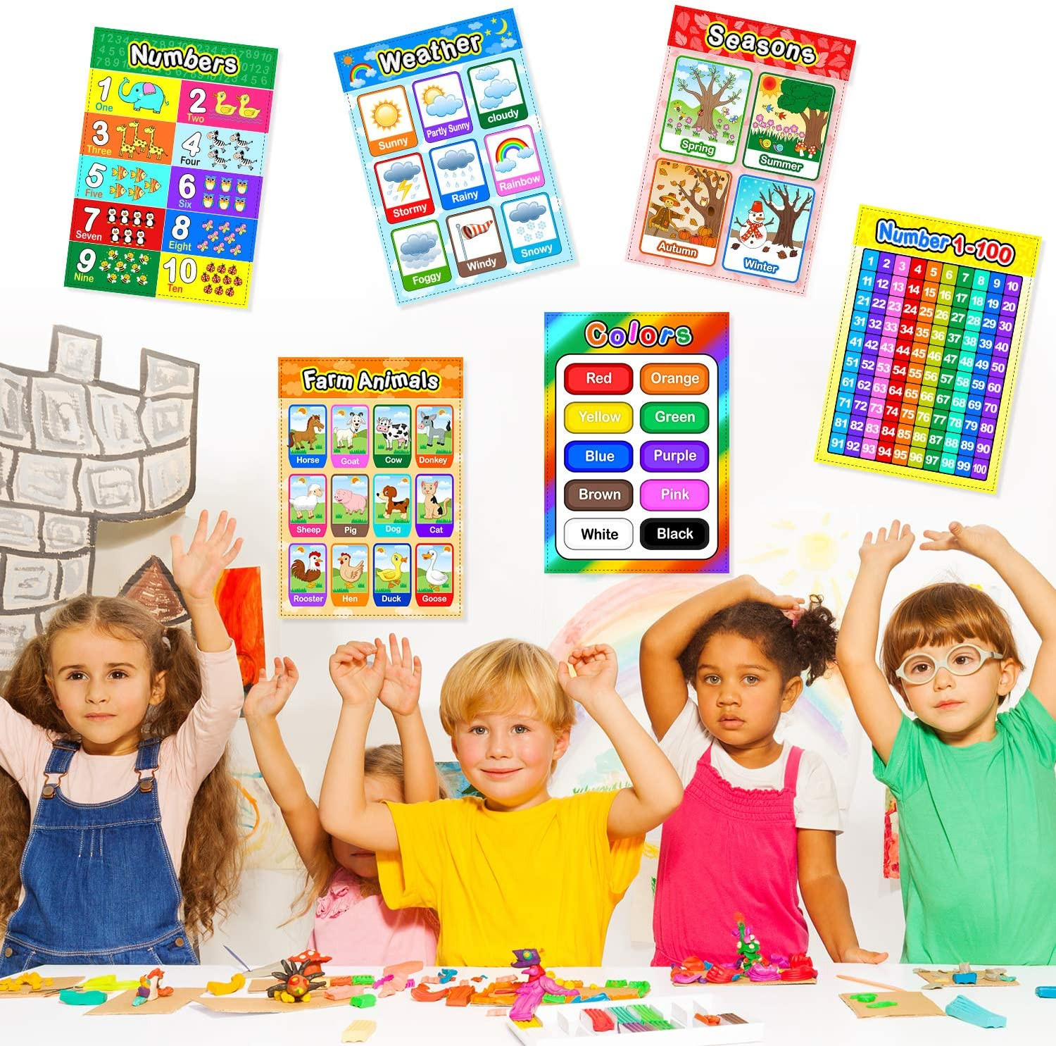 Educational Preschool Poster for Toddler and Kid with Glue Point Dot for Nursery