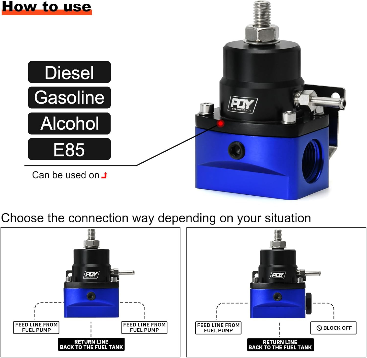 Adjustable Fuel Pressure Regulator Kit 3-110PSI with AN10 Feed Port and AN6 Retu