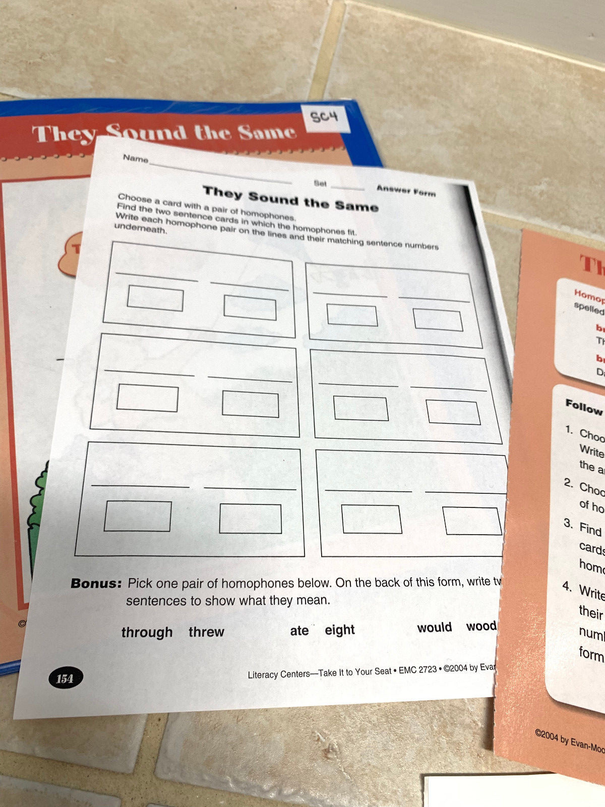 Teacher Made Literacy Center, Classroom Center-Homophones SC4