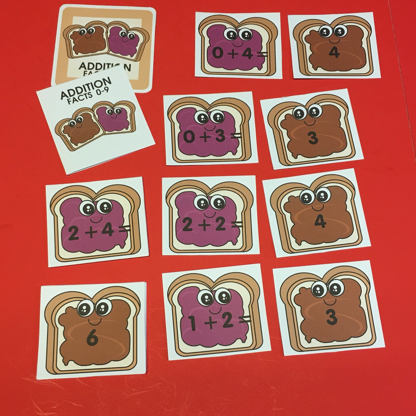 PEANUT BUTTER JELLY – Addition Facts 0-9 Matching Game 48 Cards