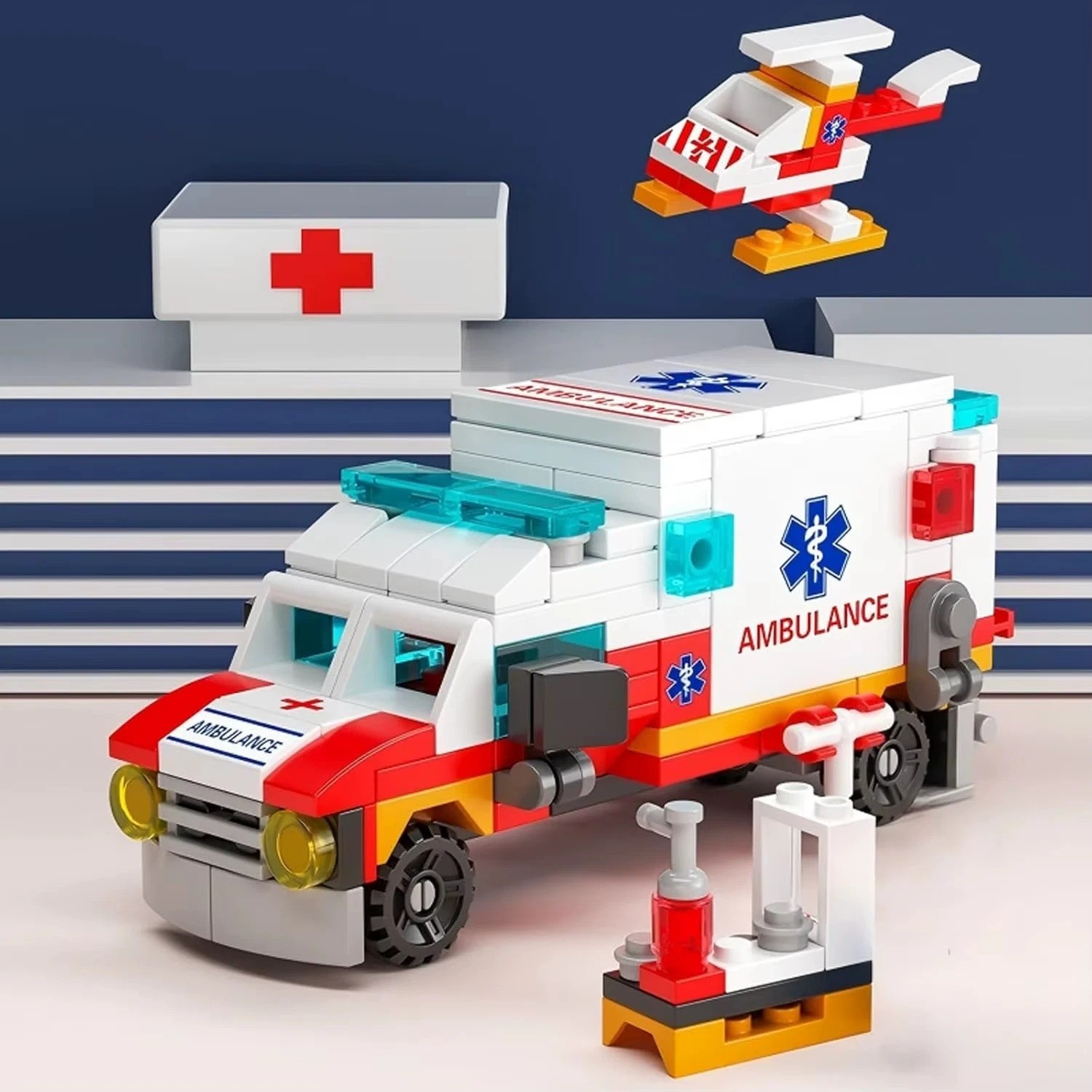 7 in 1 Ambulance Building Blocks Set 122PCS Emergency Vehicle STEM Toy Kids
