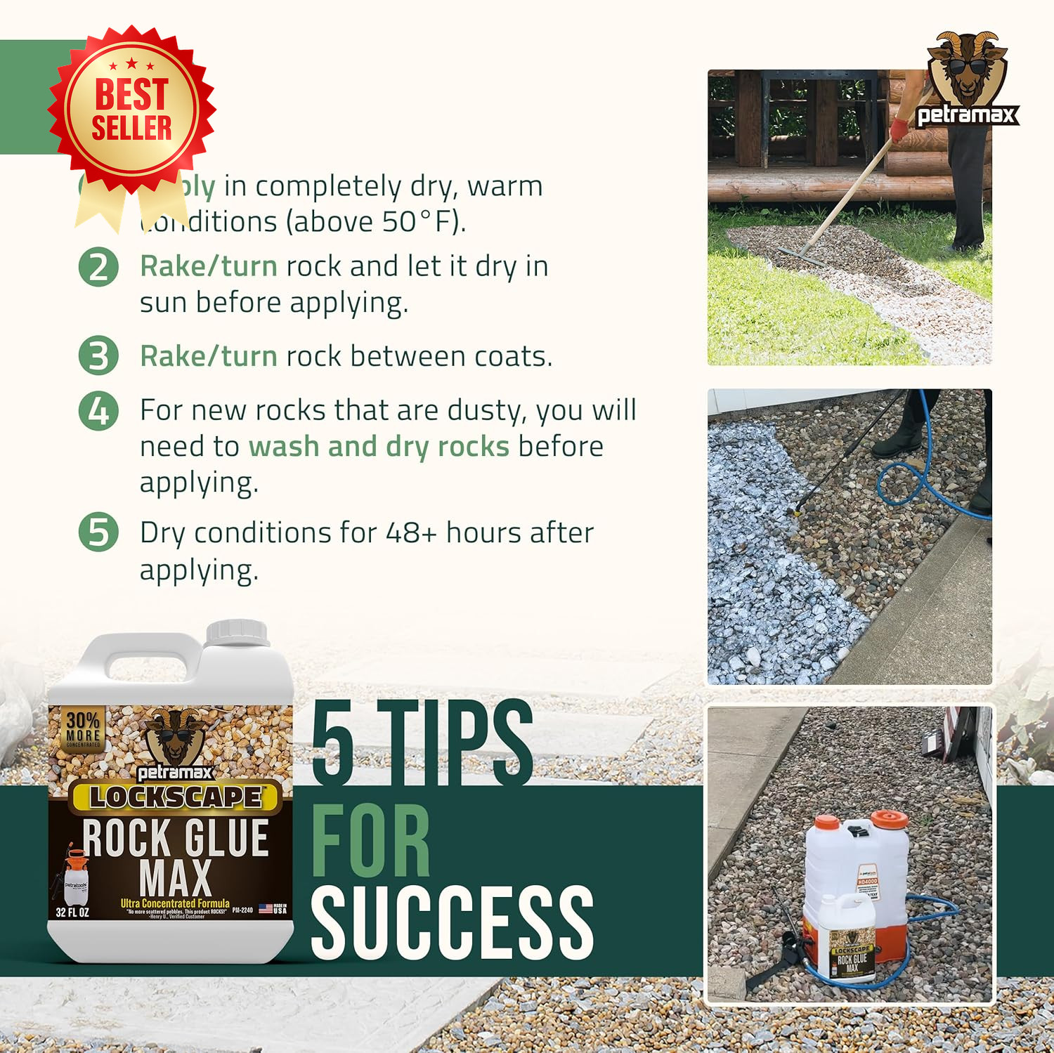 Max Rock Glue 32oz Landscaping Mulch Gravel Binder Covers 50 Sq Ft Pet Safe Clea