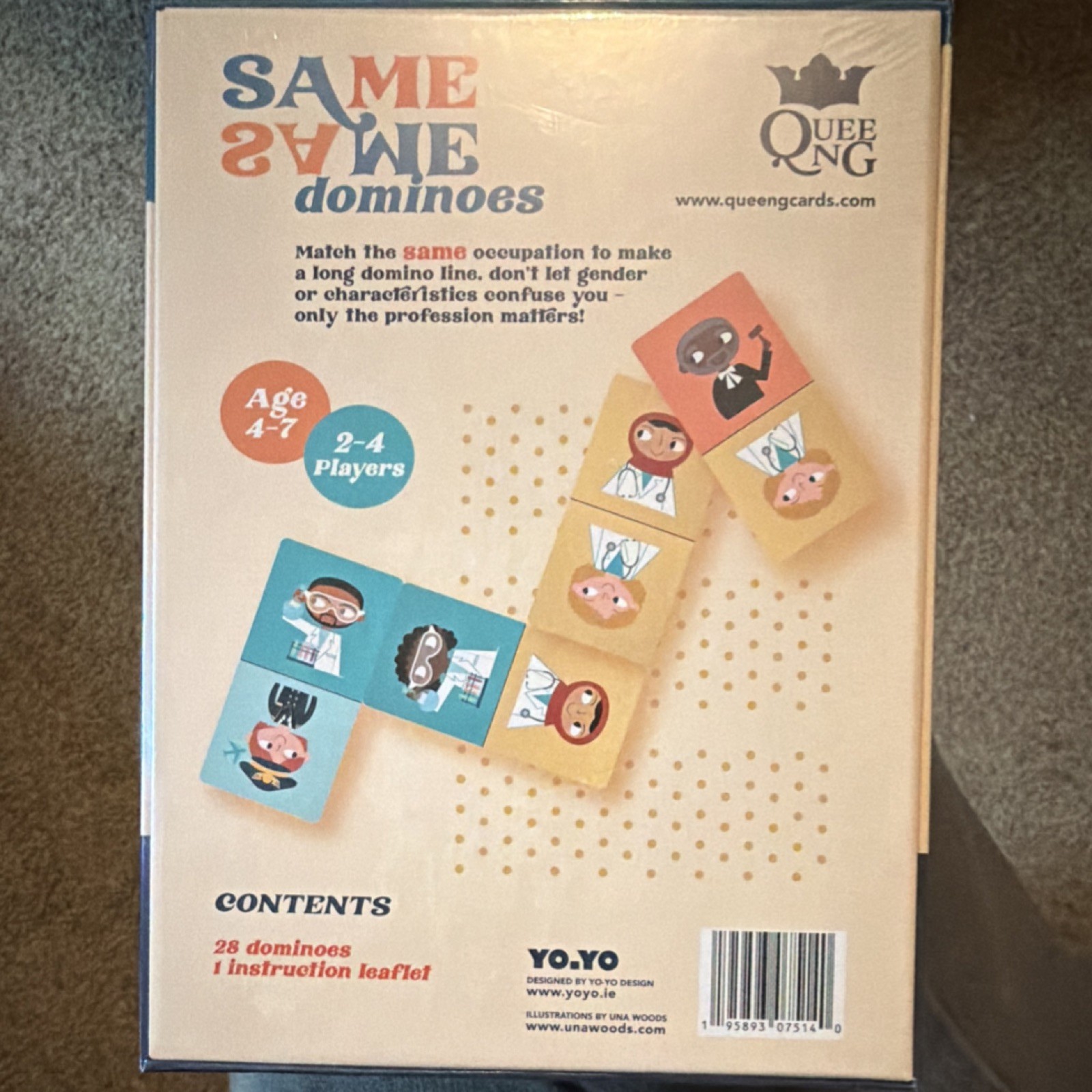 QUEENG Same Same Dominoes Tile Game, 4-7 Years, 2-4 Players, Ethnically Diverse