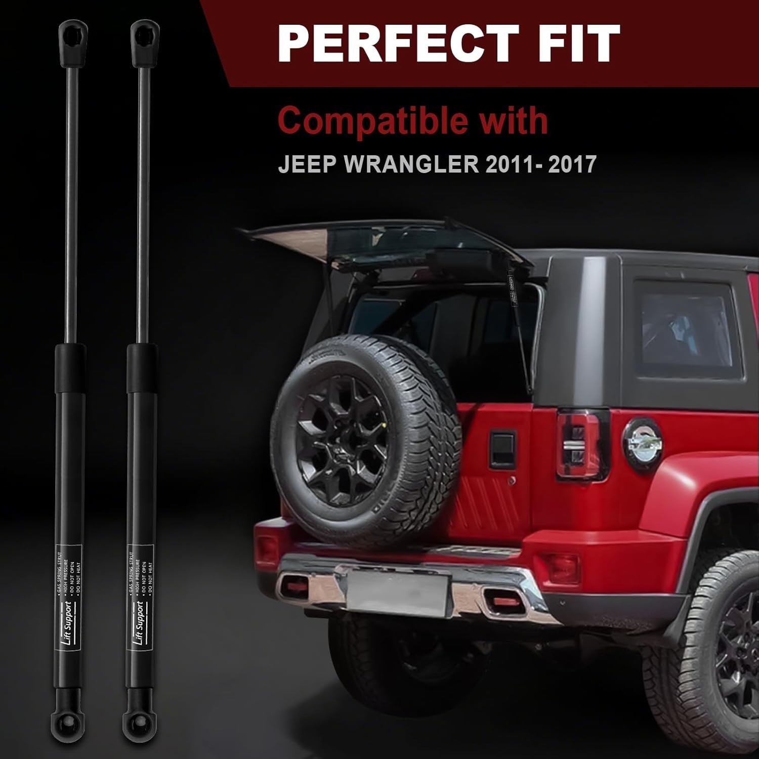 Cost-Effective Replacement Rear Window Struts for Jeep JK 2011-2018, Black Metal