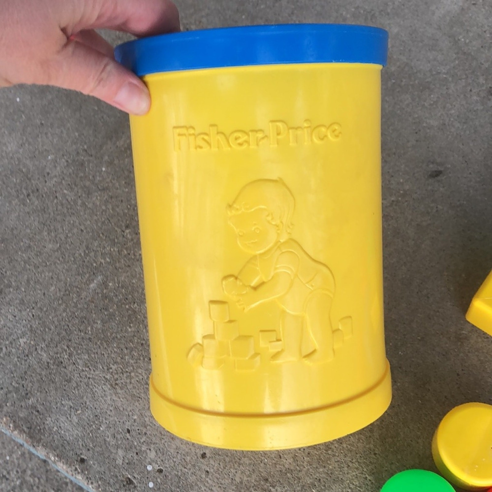 Fisher Price Vintage 1977 Baby’s First Blocks Shape Sorting Canister Blocks