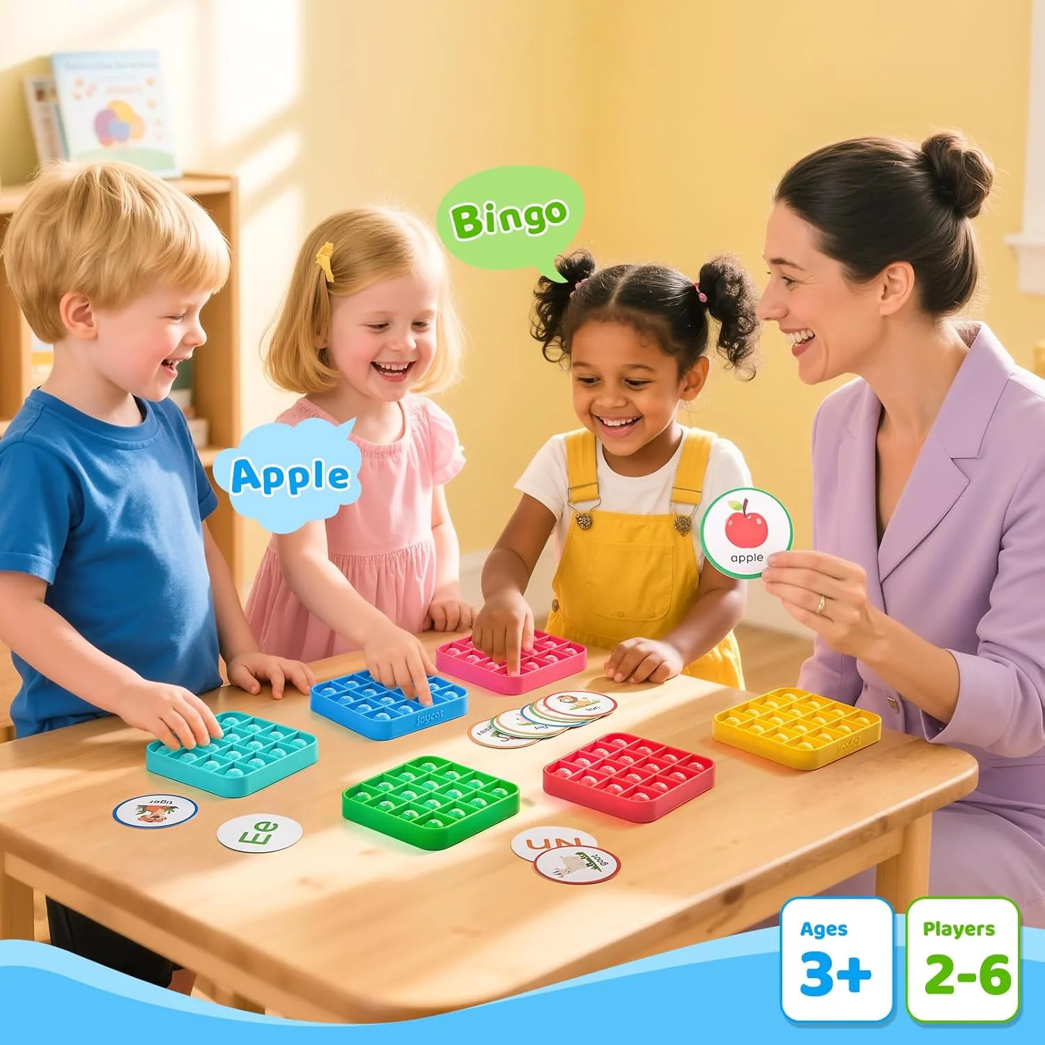 JoyCat Alphabet Bingo Game for Kids Ages 3-5, Sensory ABC Learning Toy with 6 Re