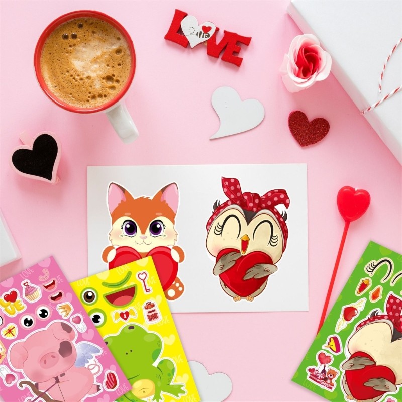 16x Cartoon Animal Theme Face Stickers DIY Puzzle Kids Boys Girls Gifts
