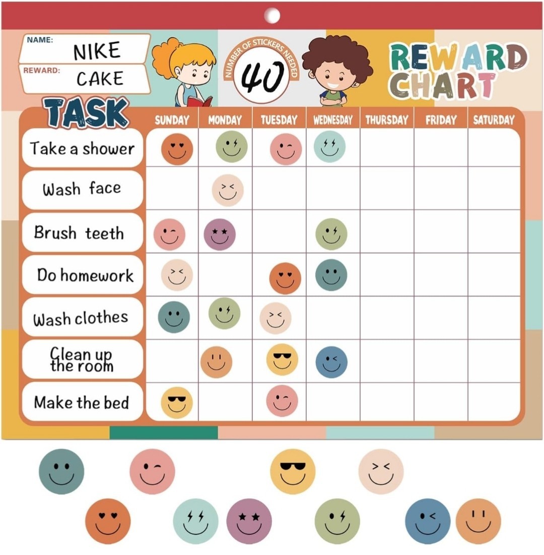 Boho 32 Chore Charts Behavior Reward System,Sticker Chart Pad for Kids