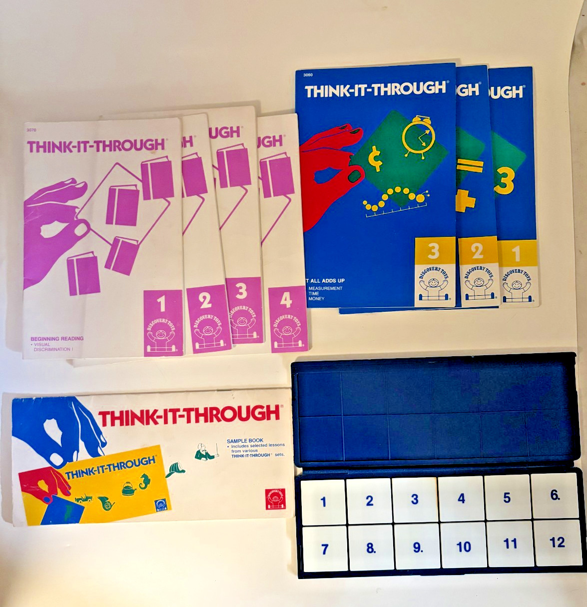 Vintage 1980s Discovery Toys Think It Through Tiles + 12 Books Map Learning Set