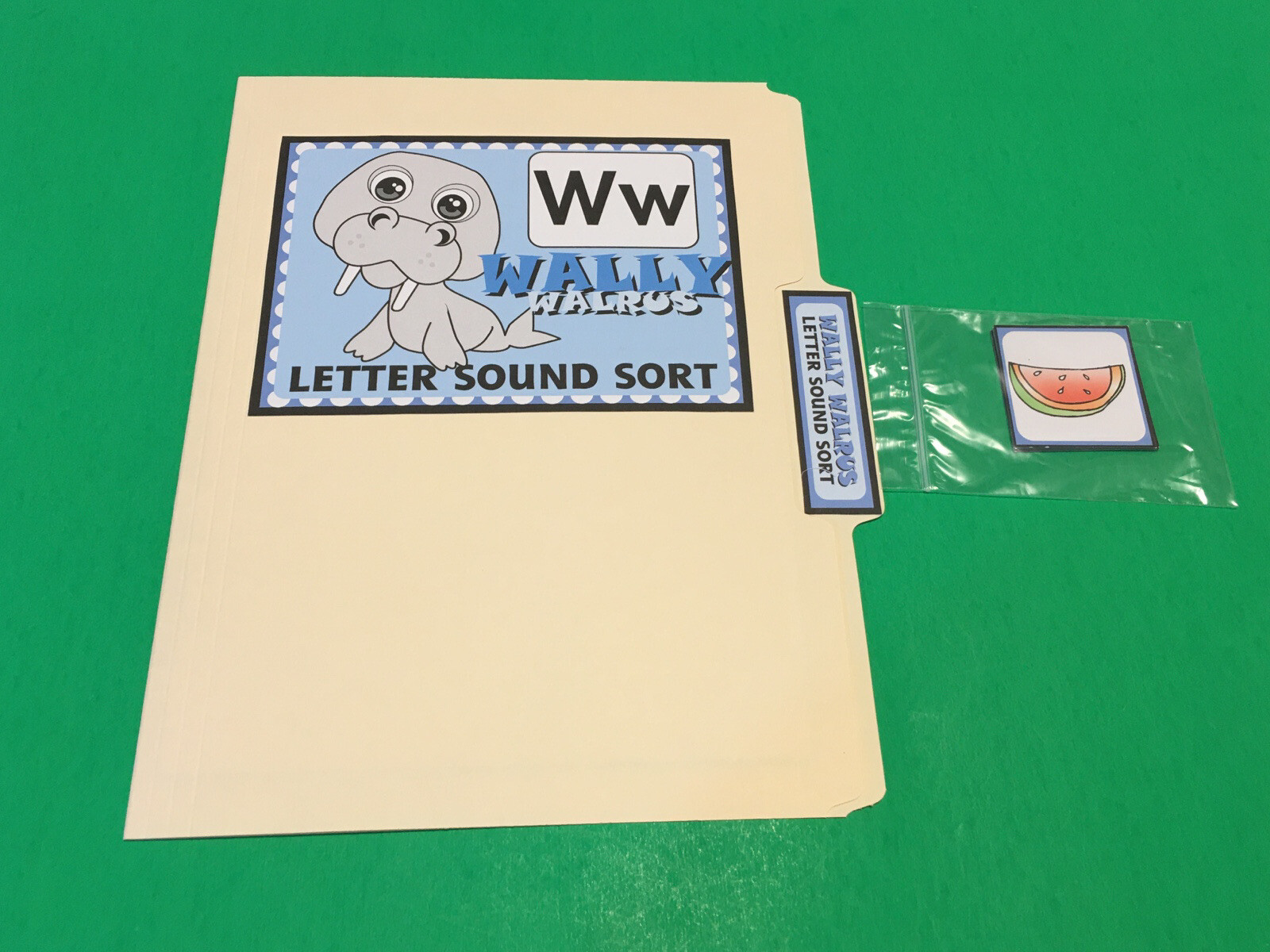 Wally Walrus – Letter Ww – DIY File Folder game – Printed / Uncut