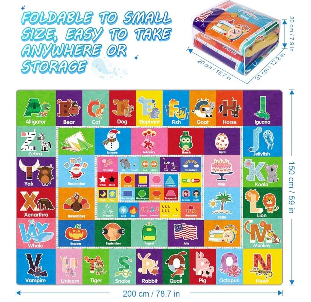 Party Kingdom Kids Play Rug Non-Slip 78.7×59 ” Educational ABC/Months/Seasons