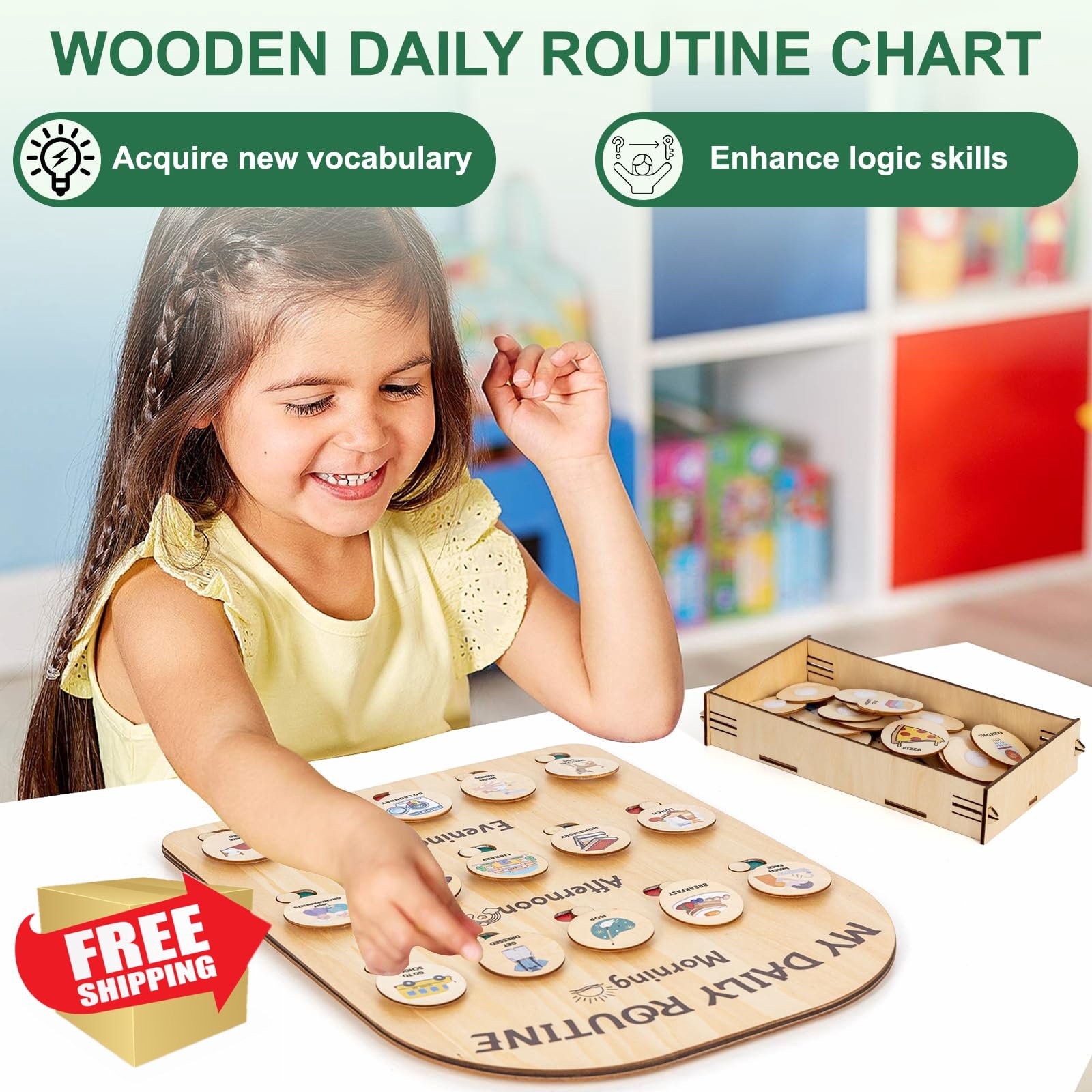 CQNET Wooden Chore Chart Kids Routine Board