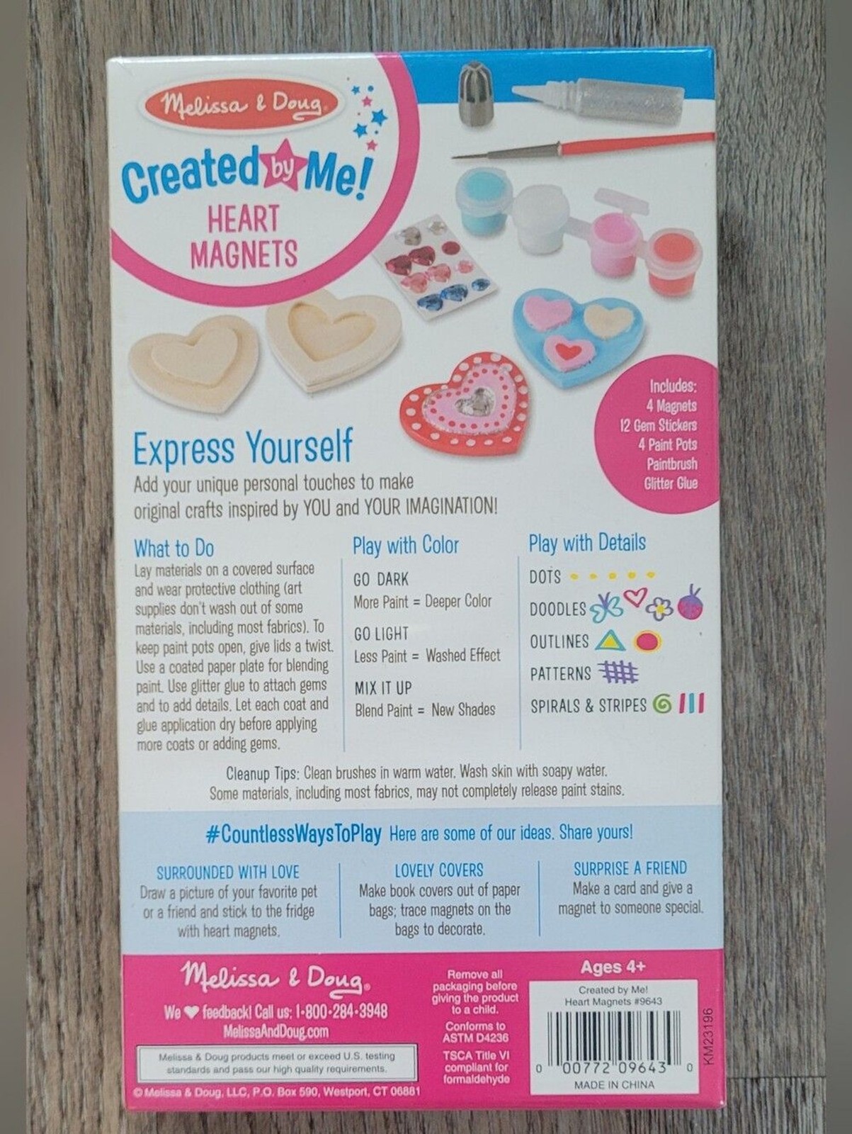 Melissa & Doug Created by Me! Heart Magnets Wooden Craft Kit, New