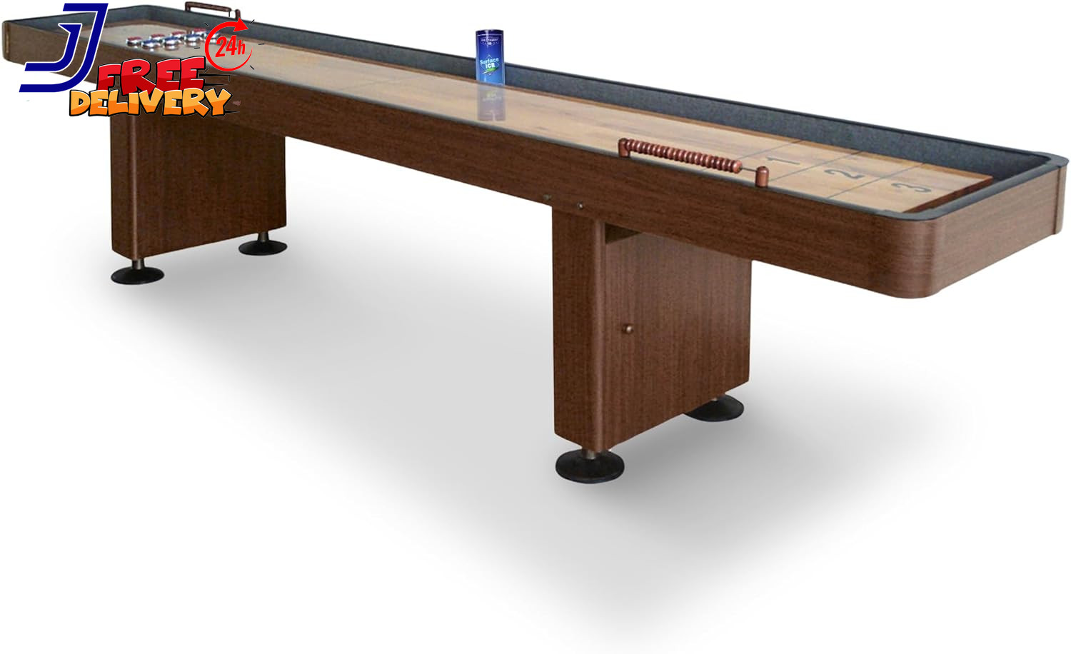 Challenger Shuffleboard Table for Family Arcade Game Room with Poly Coated Playf