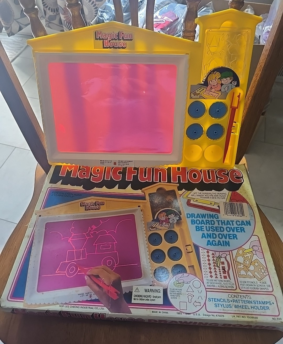 Vintage 1980s Magic Fun House Kids Drawing Board with Stencils Pattern Stamps