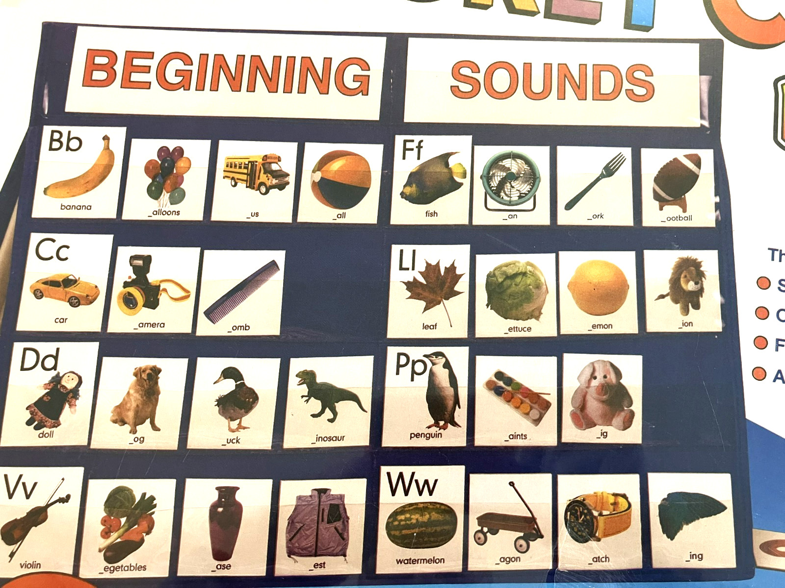 NEW Children’s Table Top Pocket Chart BEGINNING SOUNDS for Kids Grades K – 3