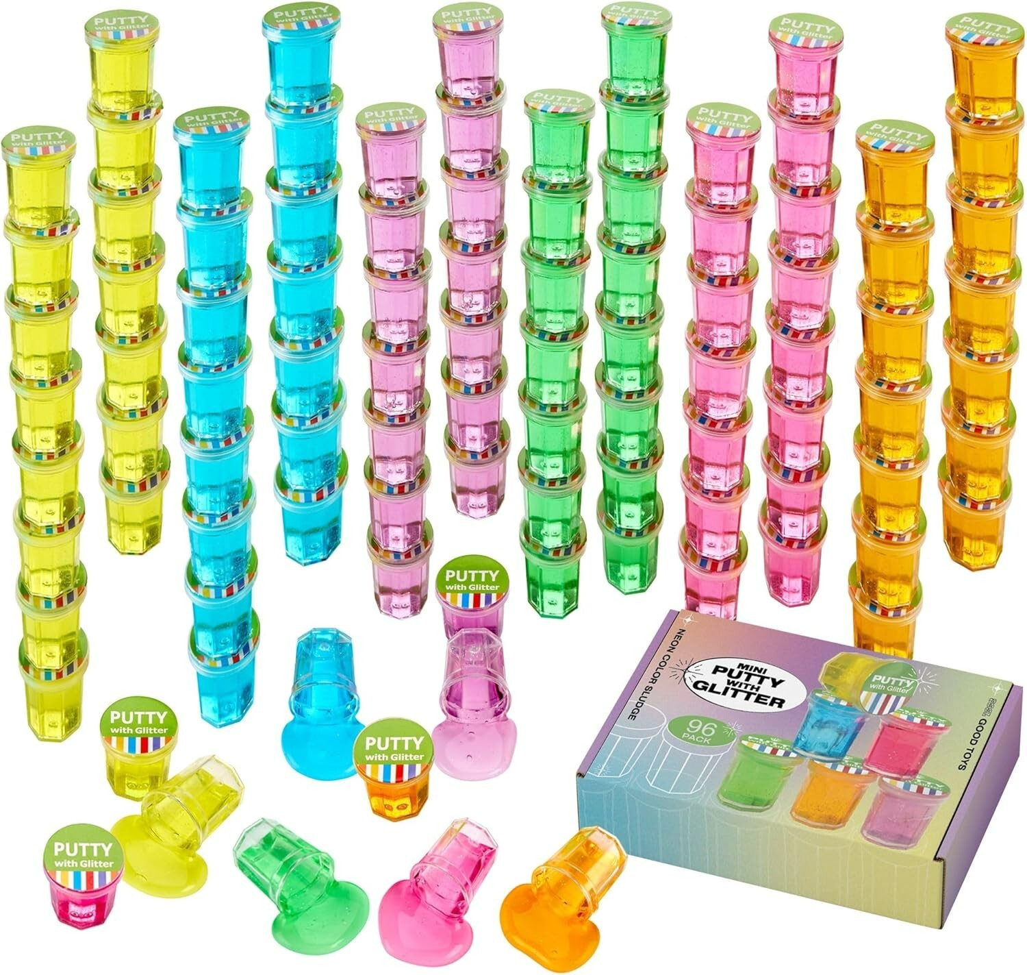 Mini Putty with Glitter – 96 Pack Neon Color Sludge