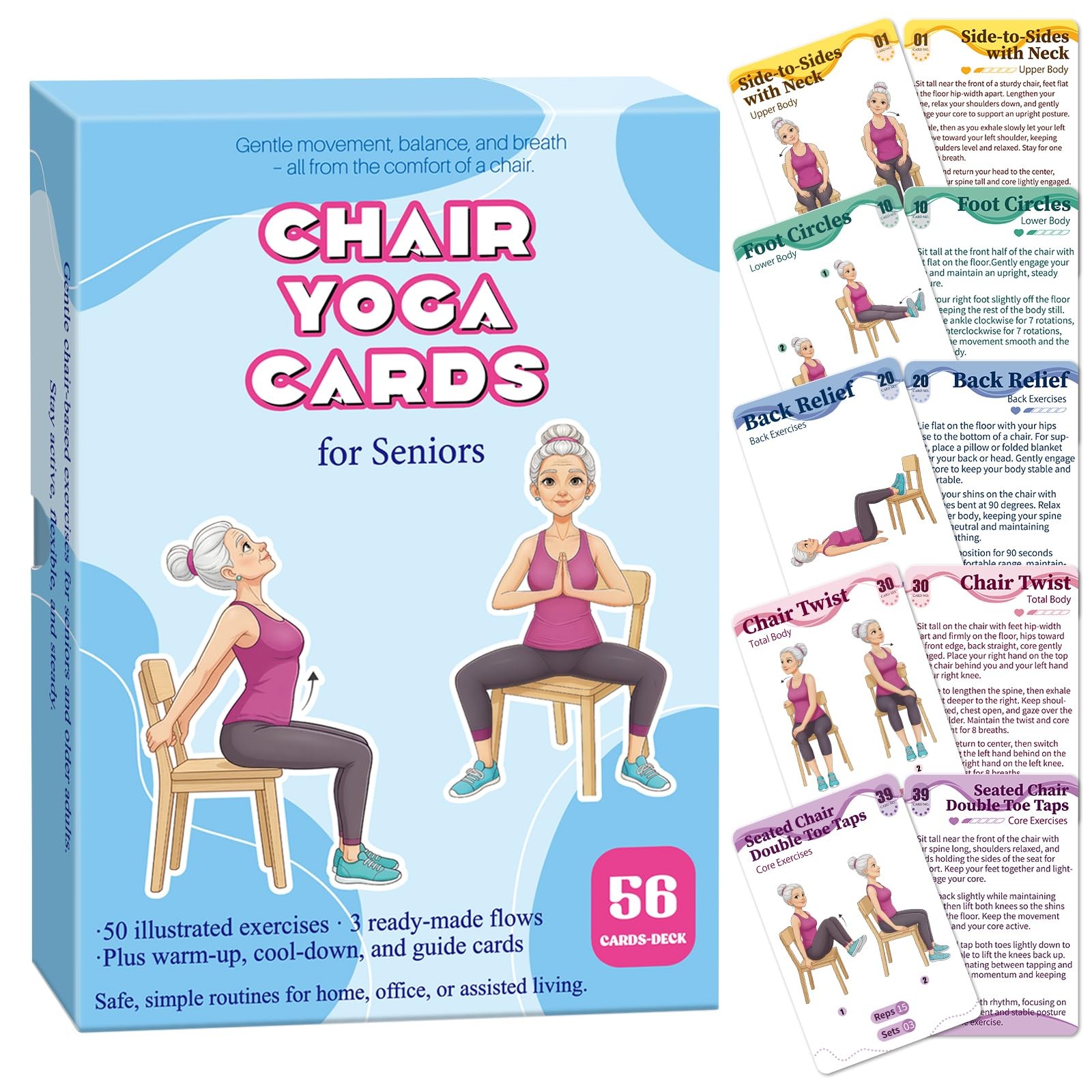 Gentle Chair Yoga Program for Seniors Includes 50 Large Print Exercise Cards …