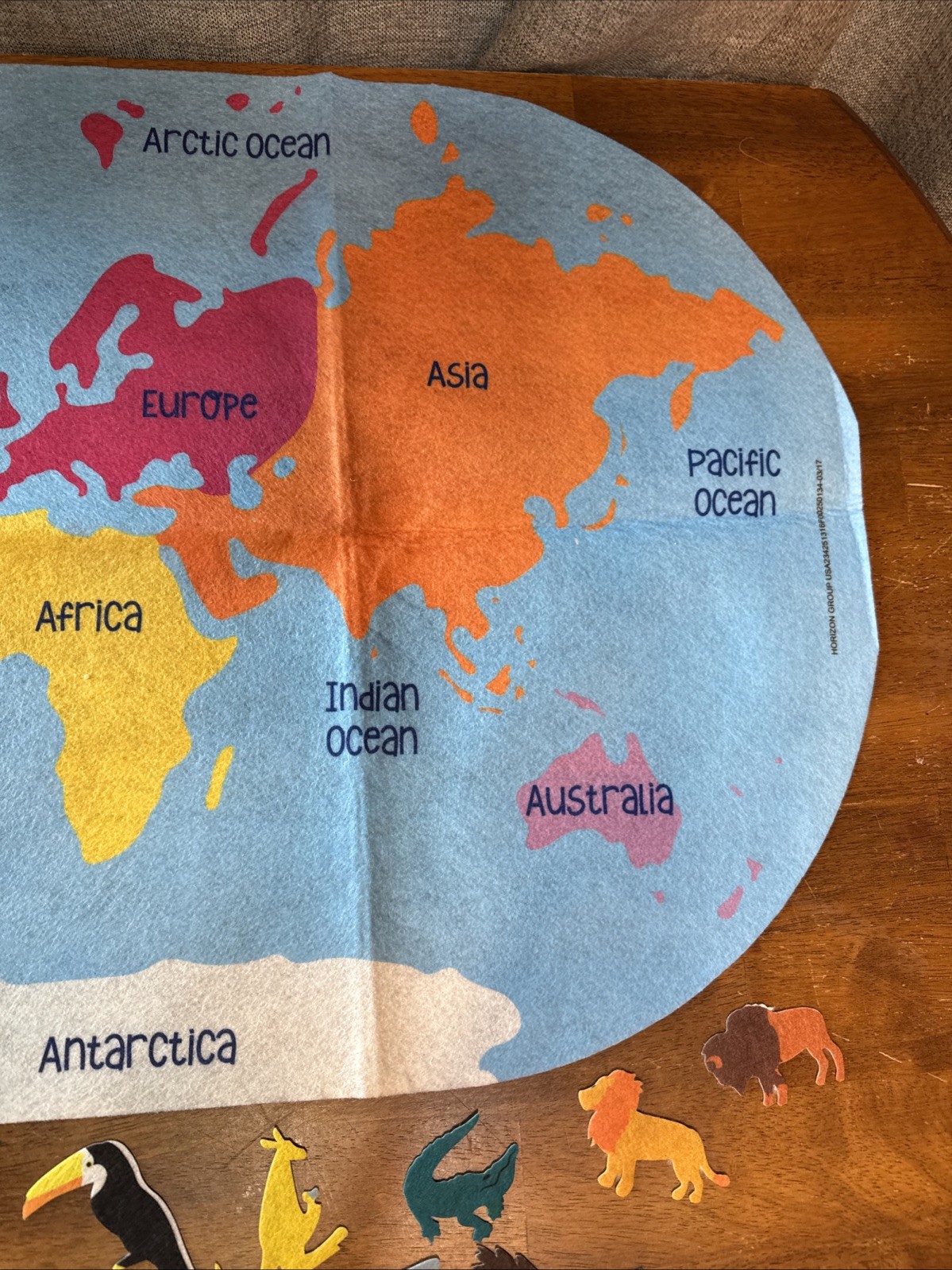 Felt World Map with Felt Animals Match to Continent Felt Pieces Horizon