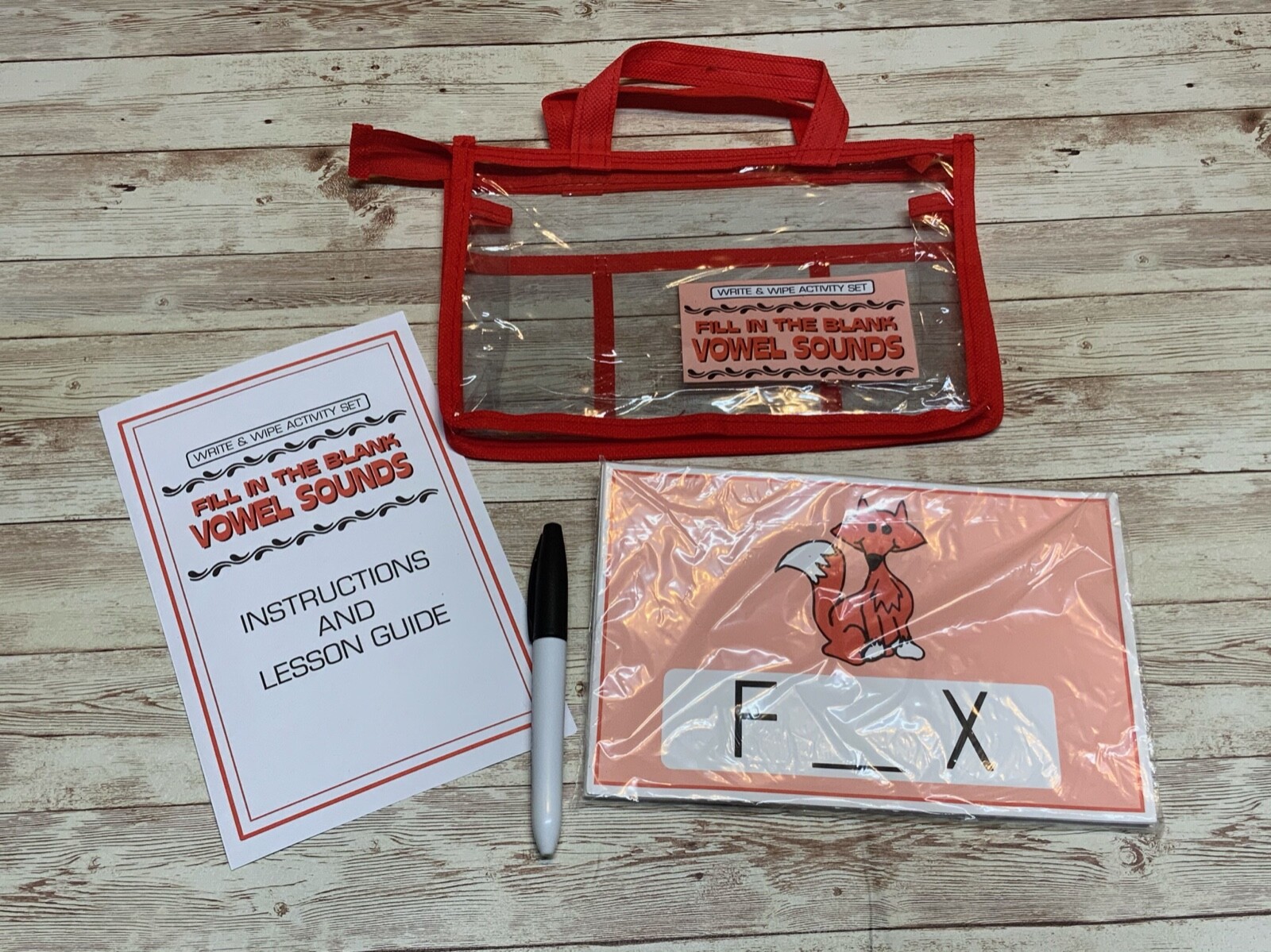 Write & Wipe Activity Set – Fill in the Blank Vowel Sounds – Learning Center