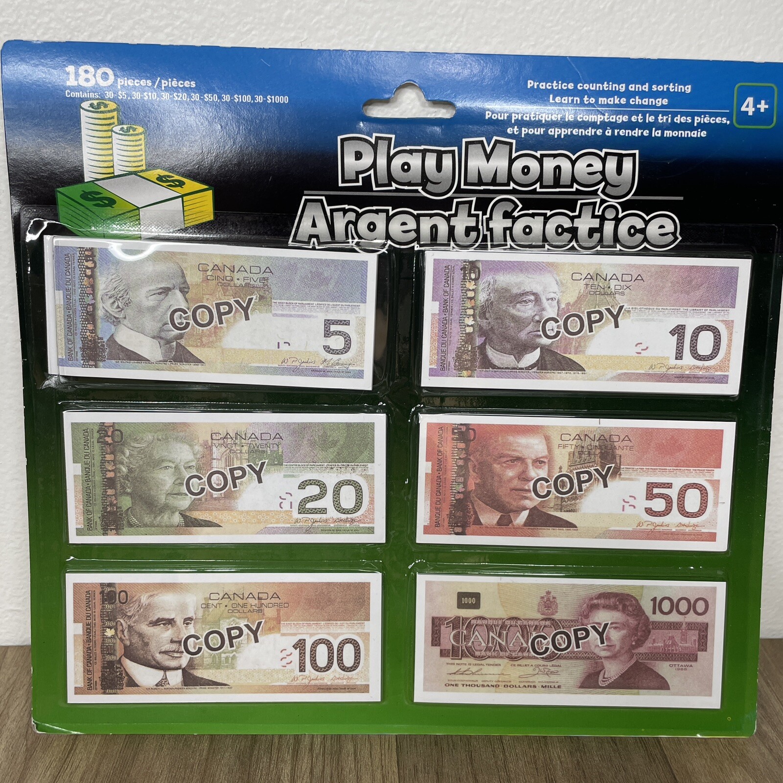 Canadian Play Money 180 Pieces Learn To Count Toy Money