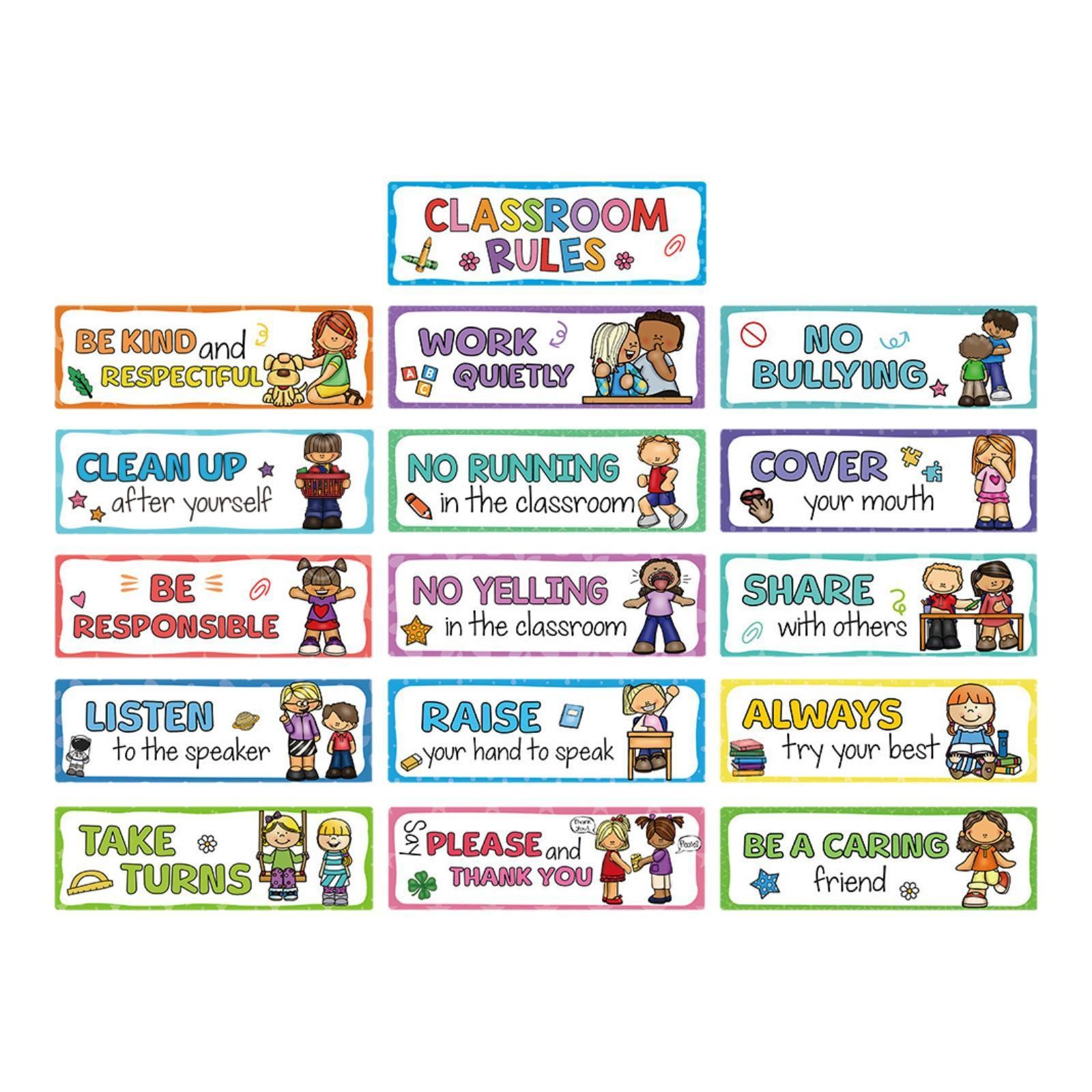 16Pcs Classroom Rules Educational Posters Teacher Good Habits Manners Charts