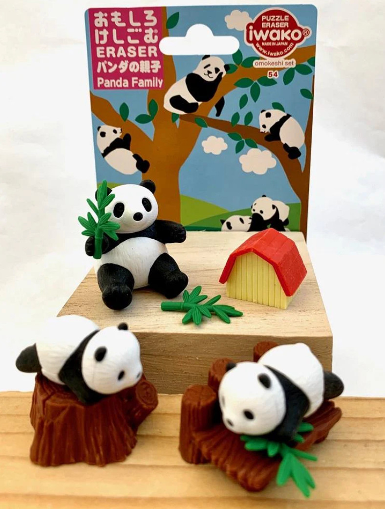 IWAKO PANDA FAMILY Japanese Puzzle Erasers Card Set FREE SHIP FROM JP