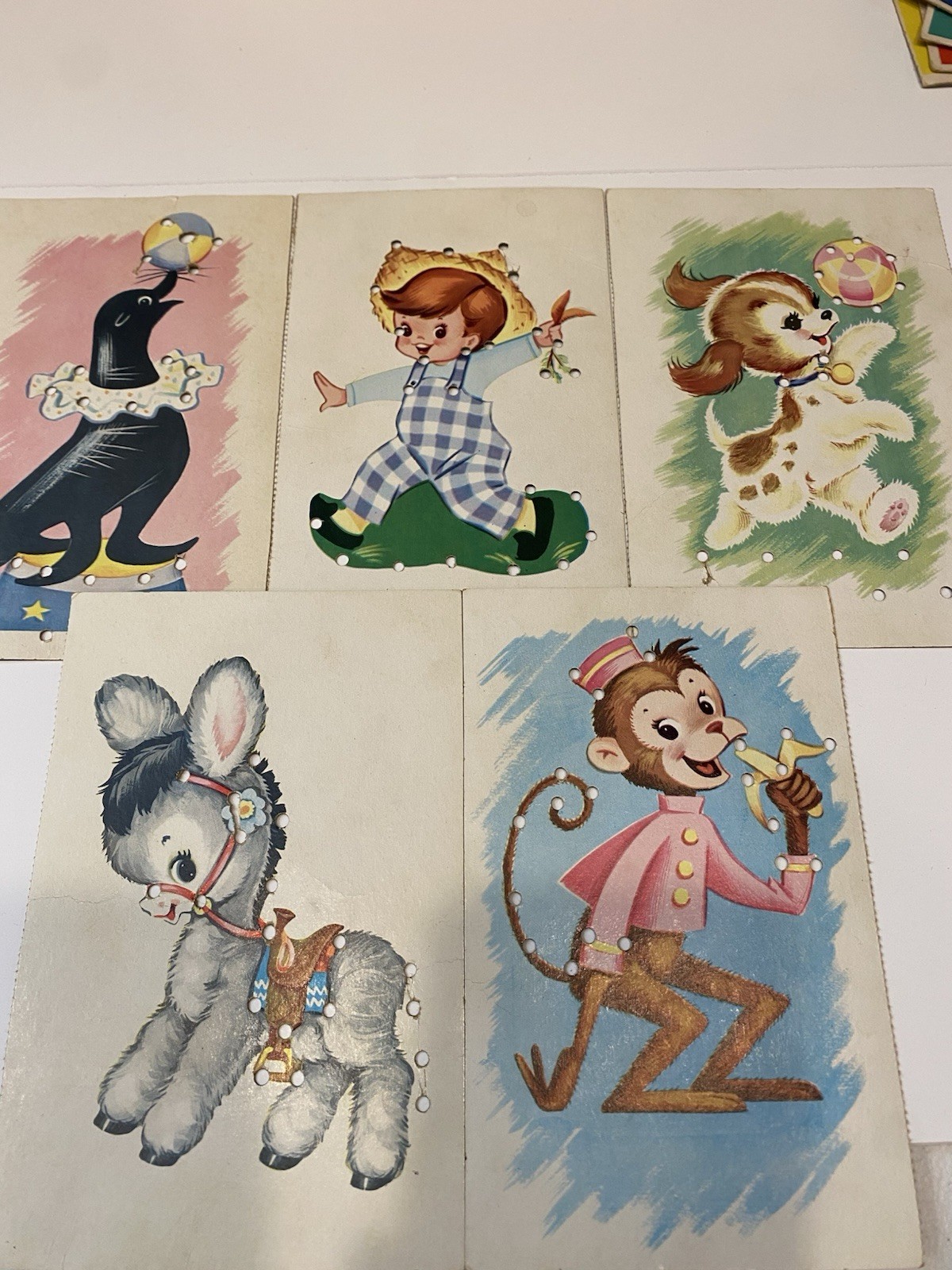 Vintage 1964 Platt & Munk Easy Sewing Cards Set – MCM Lacing Activity – W/ Box
