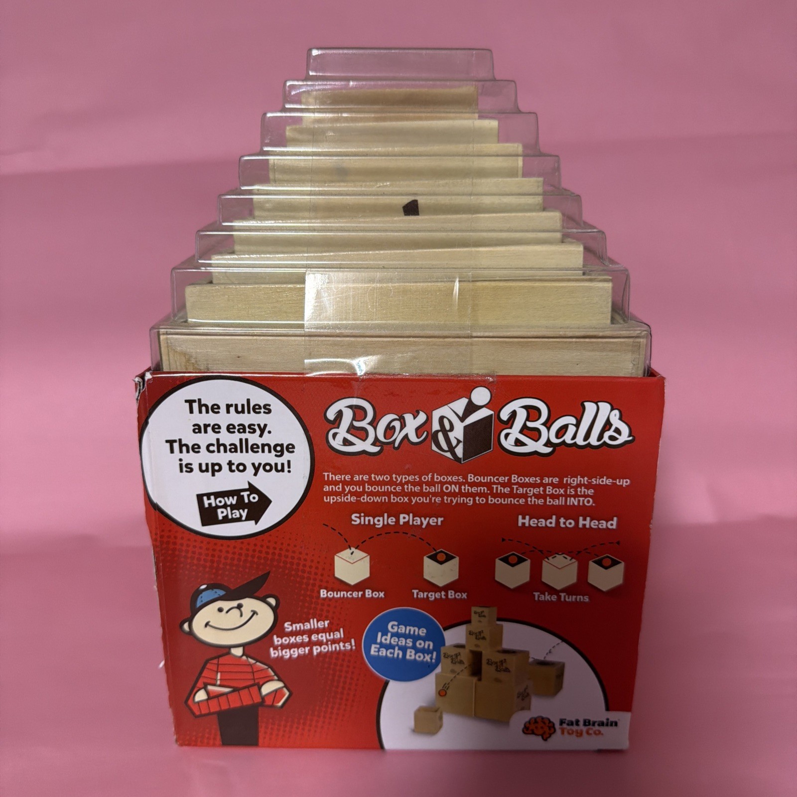 NEW! BOX & BALLS FAT BRAIN TOY COMPANY LEARN TO DO TRICK SHOTS SKILL GAME AGE 5+