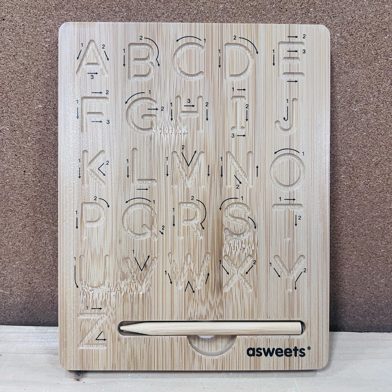 Asweets Montessori Wooden Alphabet Tracing Board Upper/Lower Case Homeschool