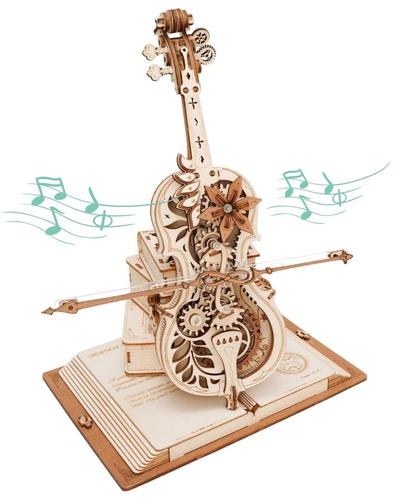 3D Wooden Mechanical Cello Puzzle DIY Music Box Model Kit, STEM Educational