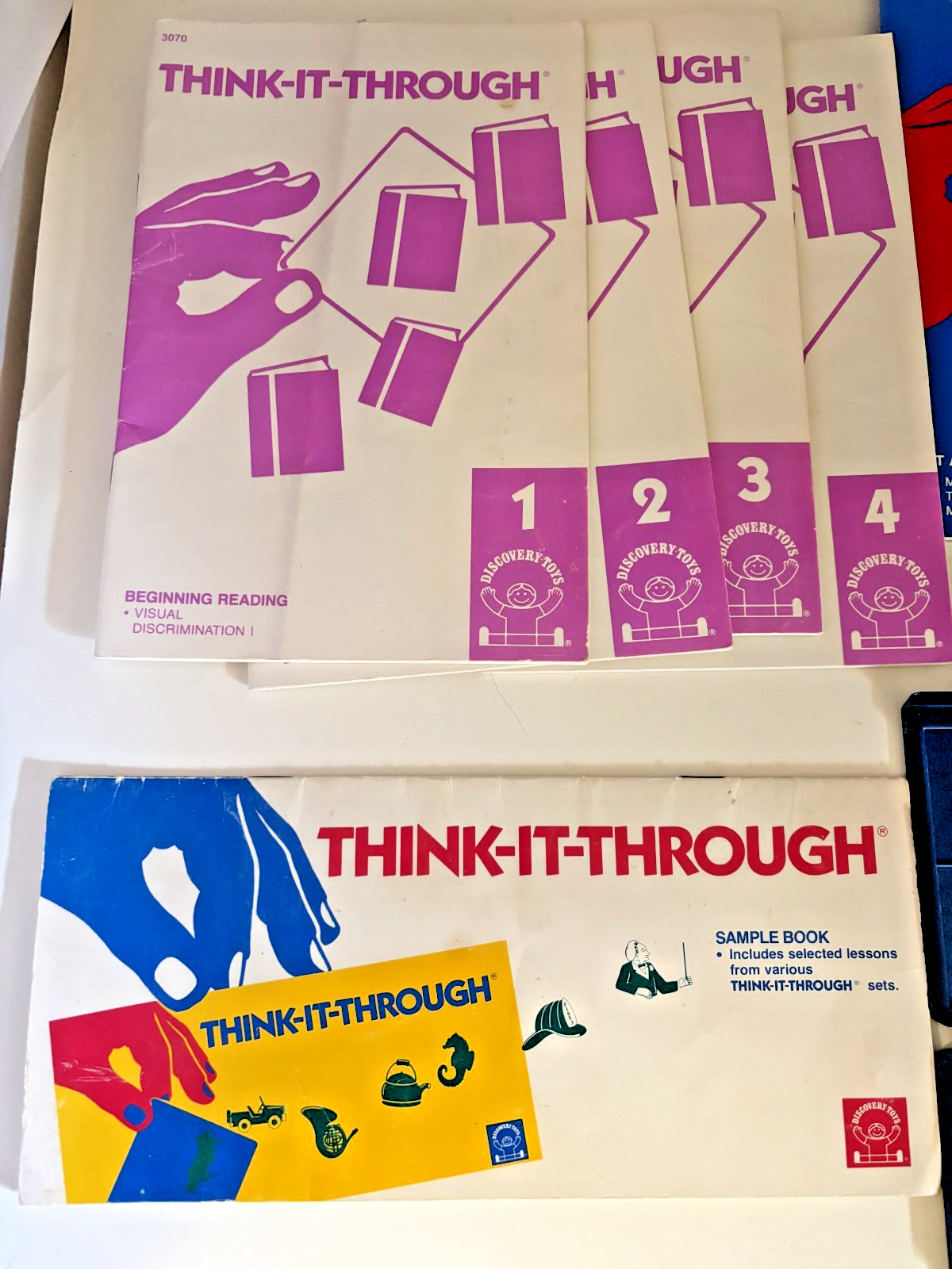 Vintage 1980s Discovery Toys Think It Through Tiles + 12 Books Map Learning Set