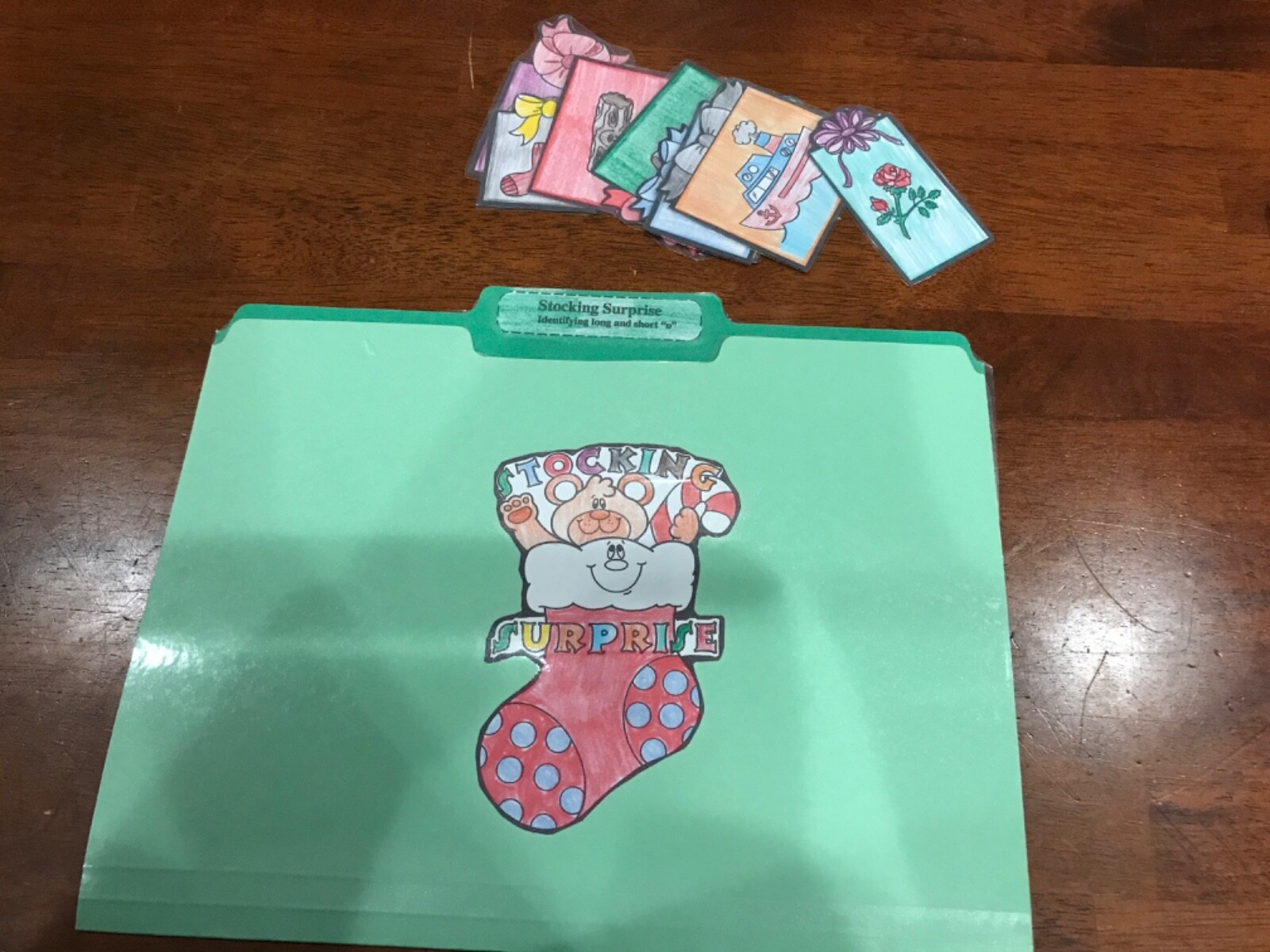 Stocking Surprise ! Long short “o”Grade K language Art file folder game teacher