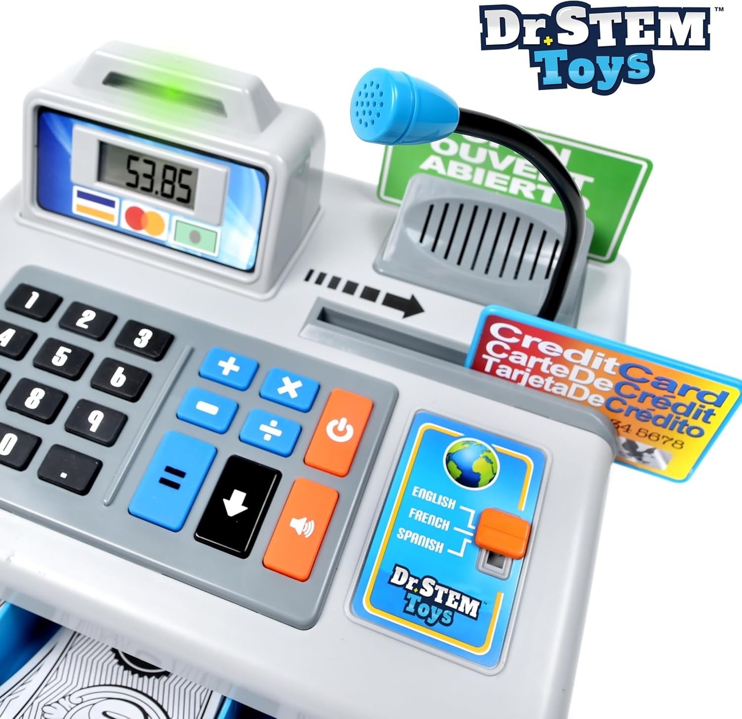 Dr. STEM Toys Talking Toy Cash Register Grey 3 Languages English Spanish French