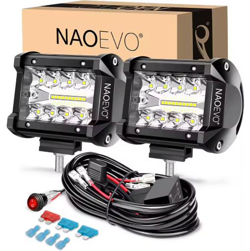 NAOEVO 4” LED Pod Lights 60W Spot Flood Work Fog Driving Lamp 2PCS 12V 24V